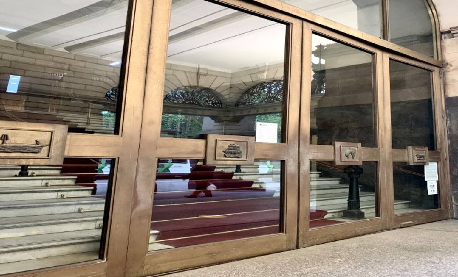 Glass doors on an older building